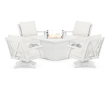 Braxton 5-Piece Deep Seating Swivel Conversation Set with Fire Pit Table