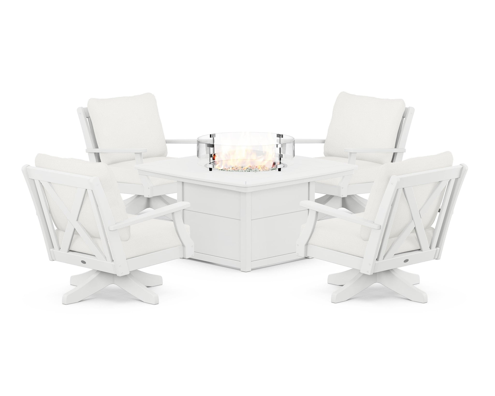 Braxton 5-Piece Deep Seating Swivel Conversation Set with Fire Pit Table