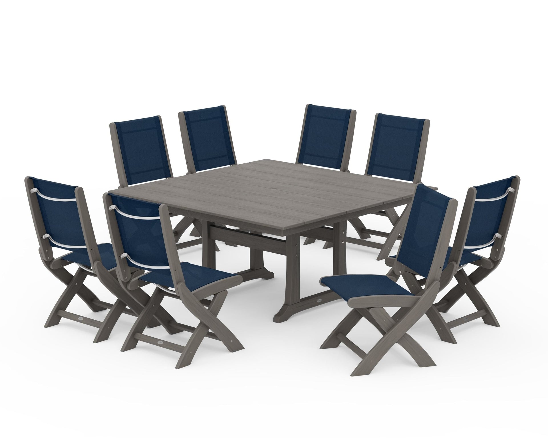 Coastal Folding Side Chair 9-Piece Farmhouse Dining Set
