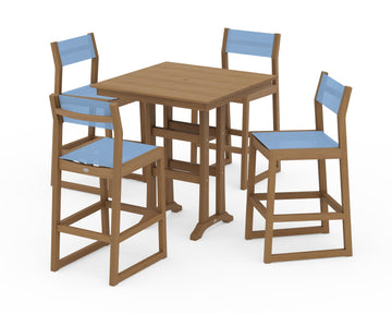 EDGE Sling Arm Chair 5-Piece Farmhouse Bar Set with Trestle Legs