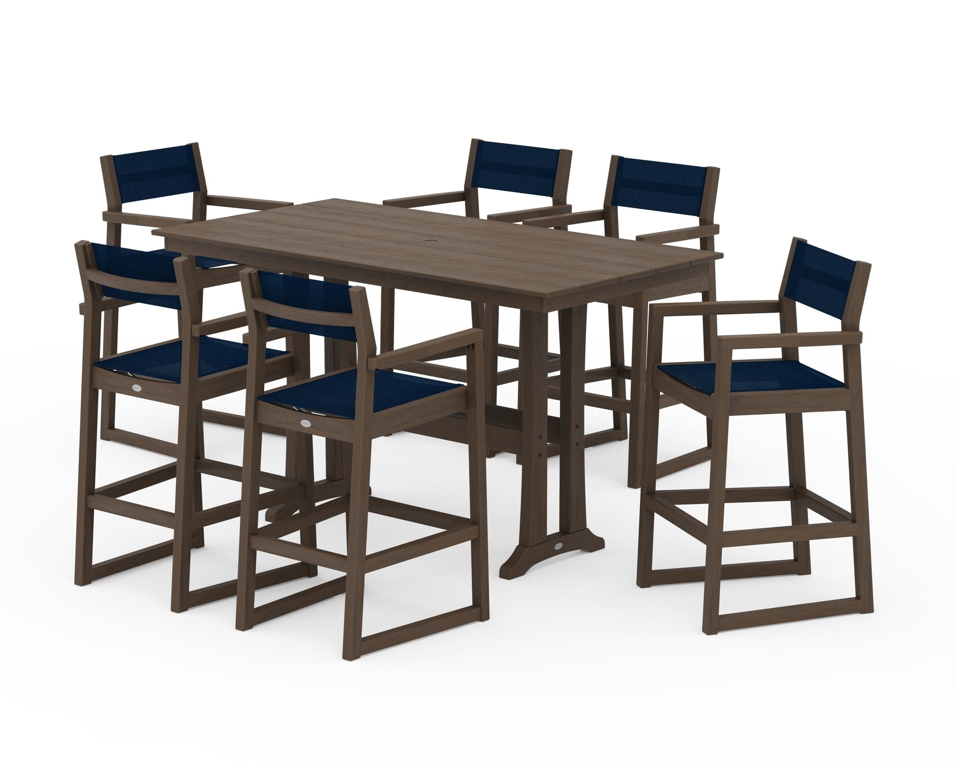 EDGE Sling Arm Chair 7-Piece Farmhouse Bar Set with Trestle Legs
