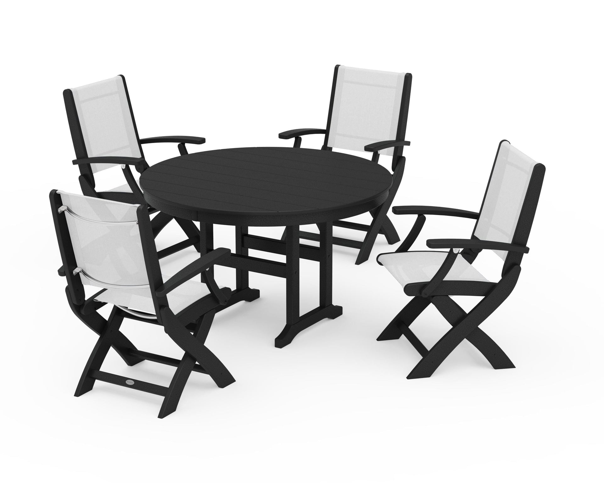 Coastal Folding Chair 5-Piece Round Dining Set