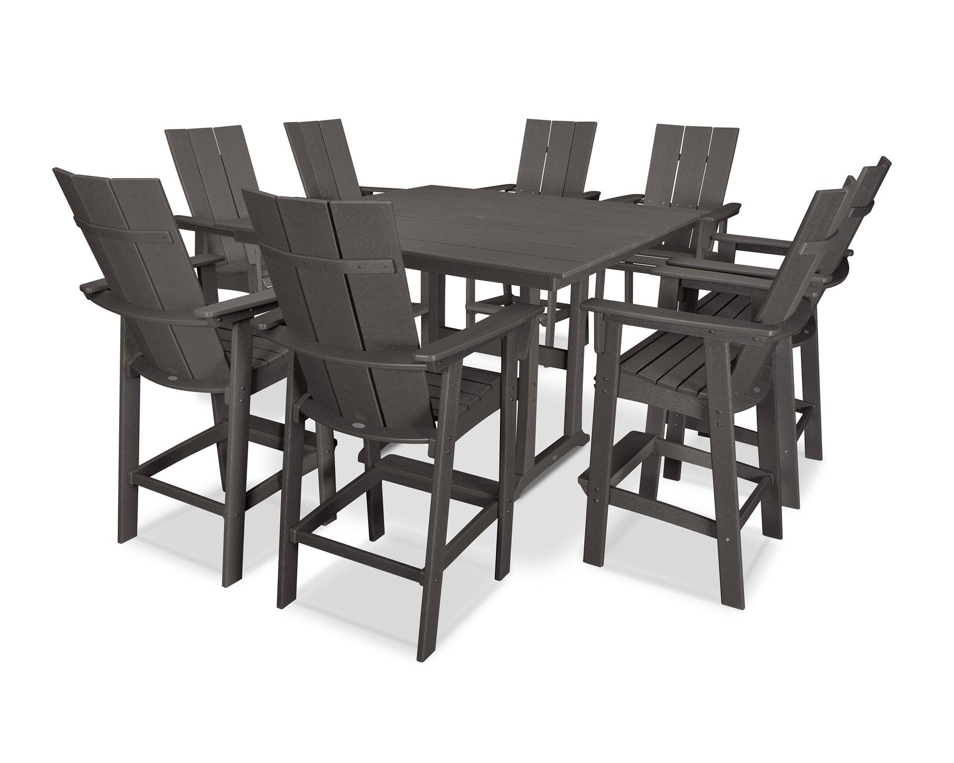 Modern Curveback Adirondack 9-Piece Farmhouse Trestle Bar Set