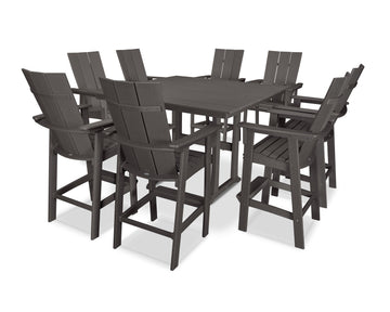 Modern Curveback Adirondack 9-Piece Farmhouse Trestle Bar Set