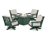 Chippendale 5-Piece Deep Seating Swivel Conversation Set with Fire Pit Table