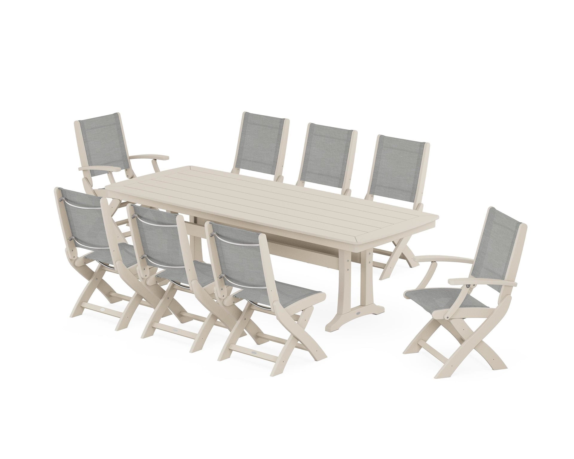 Coastal Folding 9-Piece Dining Set with Trestle Legs