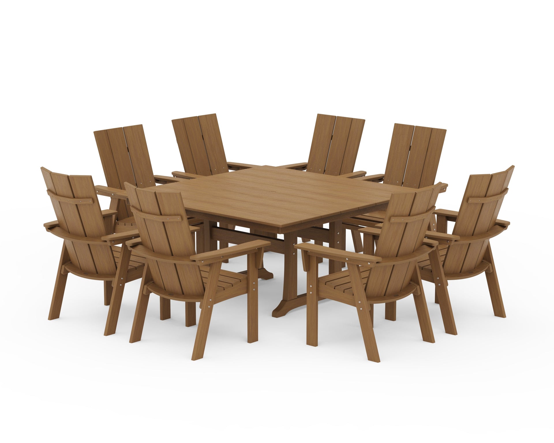 Modern Curveback Adirondack 9-Piece Farmhouse Trestle Dining Set