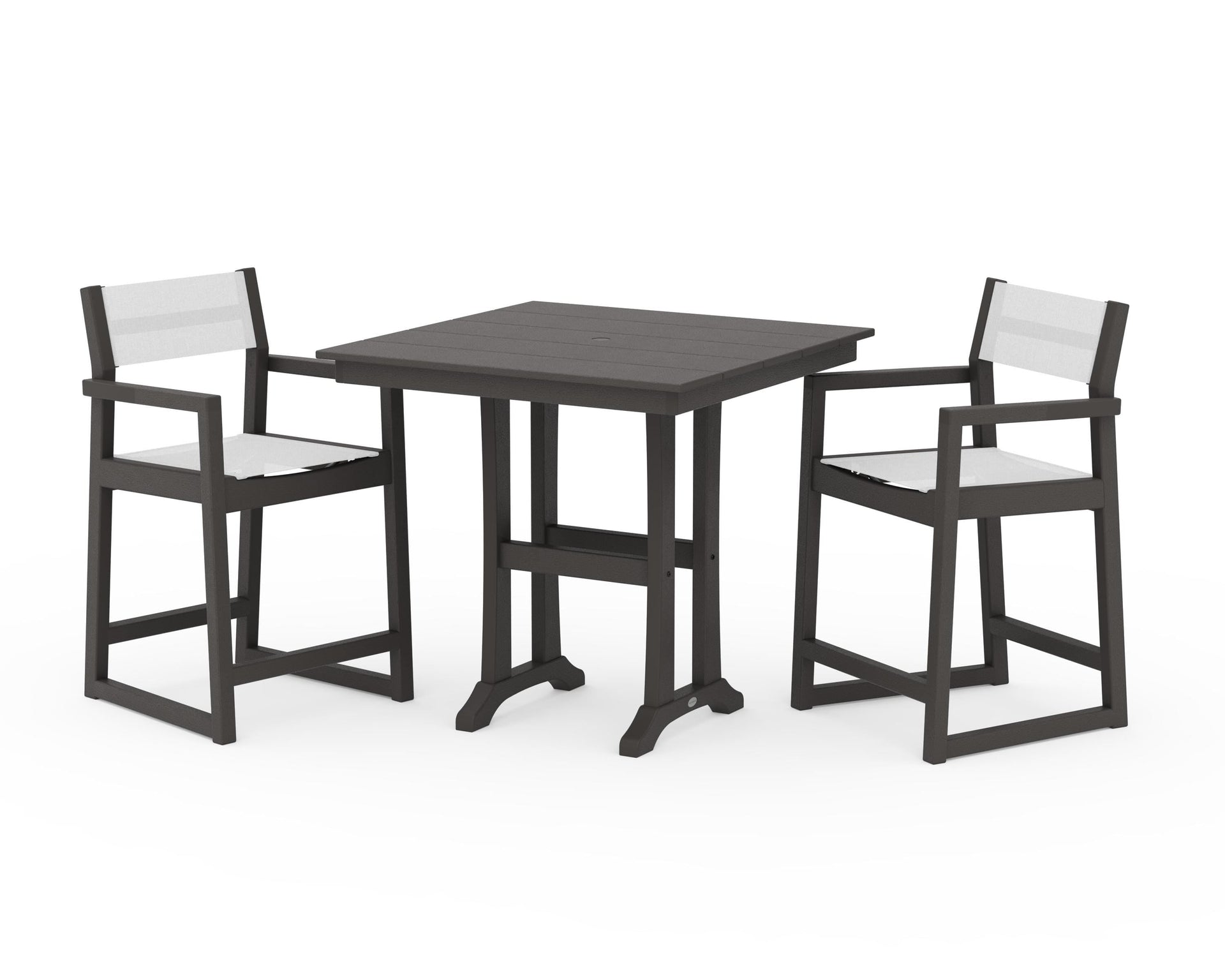 EDGE Sling Arm Chair 3-Piece Farmhouse Counter Set with Trestle Legs