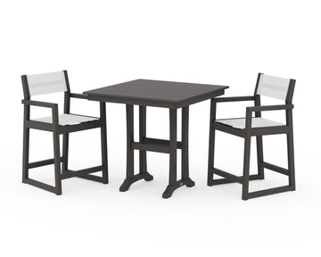 EDGE Sling Arm Chair 3-Piece Farmhouse Counter Set with Trestle Legs