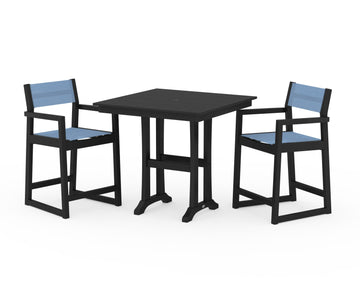 EDGE Sling Arm Chair 3-Piece Farmhouse Counter Set with Trestle Legs