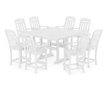 Cottage 9-Piece Square Farmhouse Counter Set with Trestle Legs