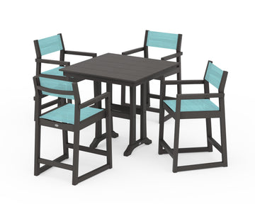 EDGE Sling Arm Chair 5-Piece Farmhouse Counter Set with Trestle Legs