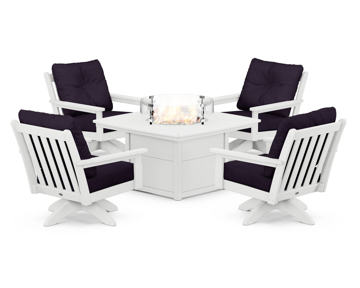 Vineyard 5-Piece Deep Seating Swivel Conversation Set with Fire Pit Table