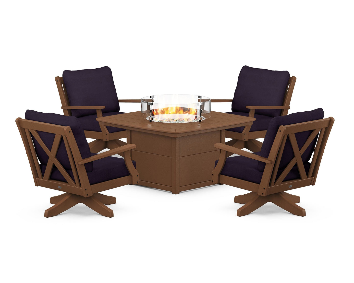 Braxton 5-Piece Deep Seating Swivel Conversation Set with Fire Pit Table