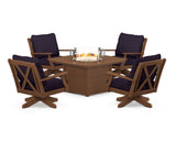 Braxton 5-Piece Deep Seating Swivel Conversation Set with Fire Pit Table
