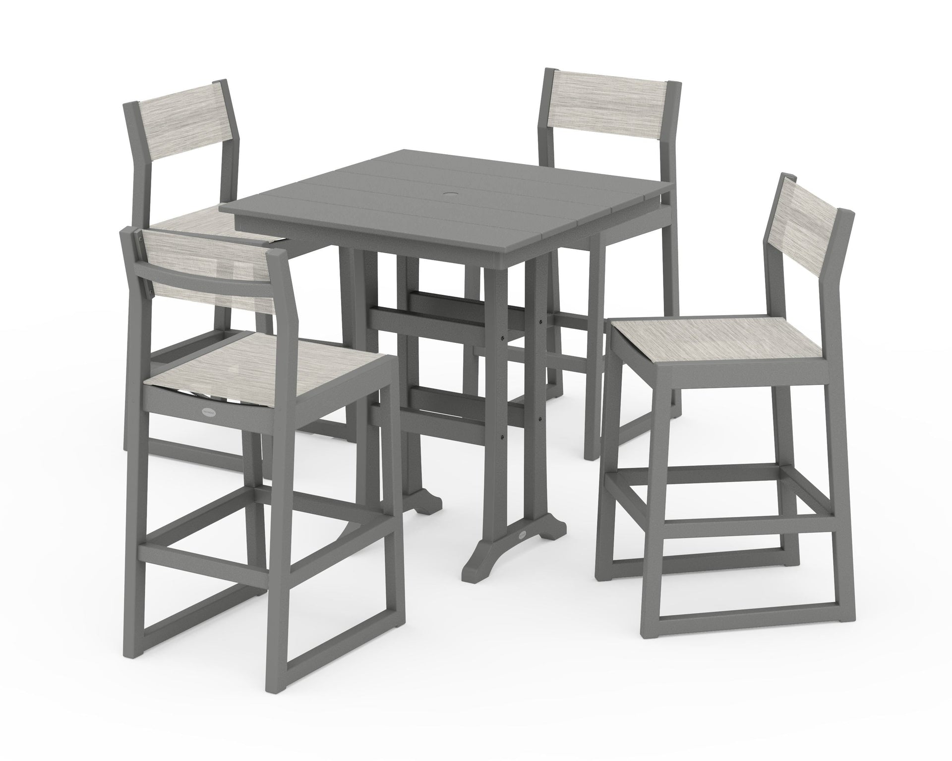 EDGE Sling Arm Chair 5-Piece Farmhouse Bar Set with Trestle Legs