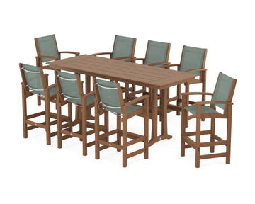 Coastal 9-Piece Farmhouse Bar Set with Trestle Legs