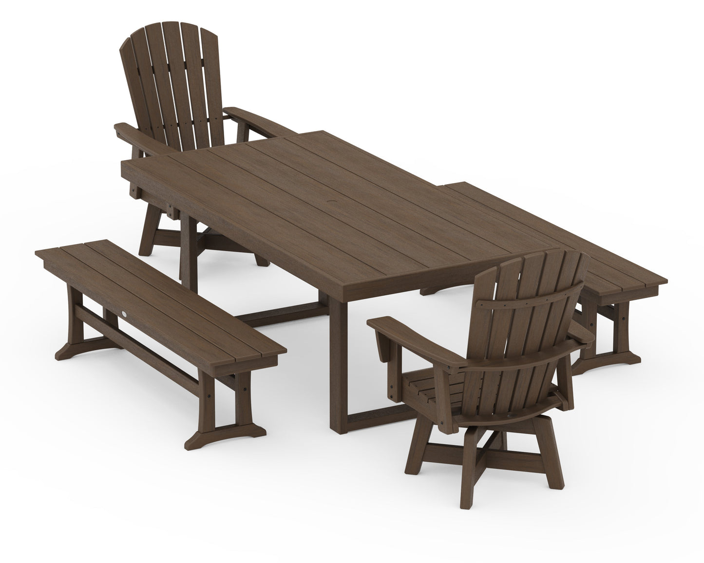 Nautical Curveback Adirondack Swivel Chair 5-Piece Dining Set with Benches