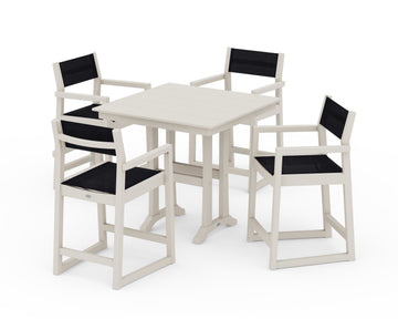 EDGE Sling Arm Chair 5-Piece Farmhouse Counter Set with Trestle Legs