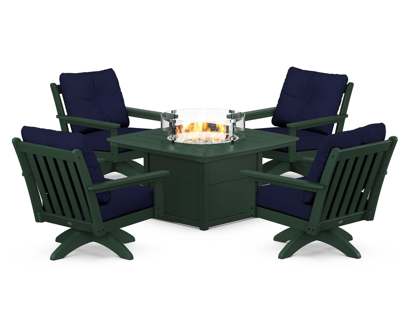 Vineyard 5-Piece Deep Seating Swivel Conversation Set with Fire Pit Table