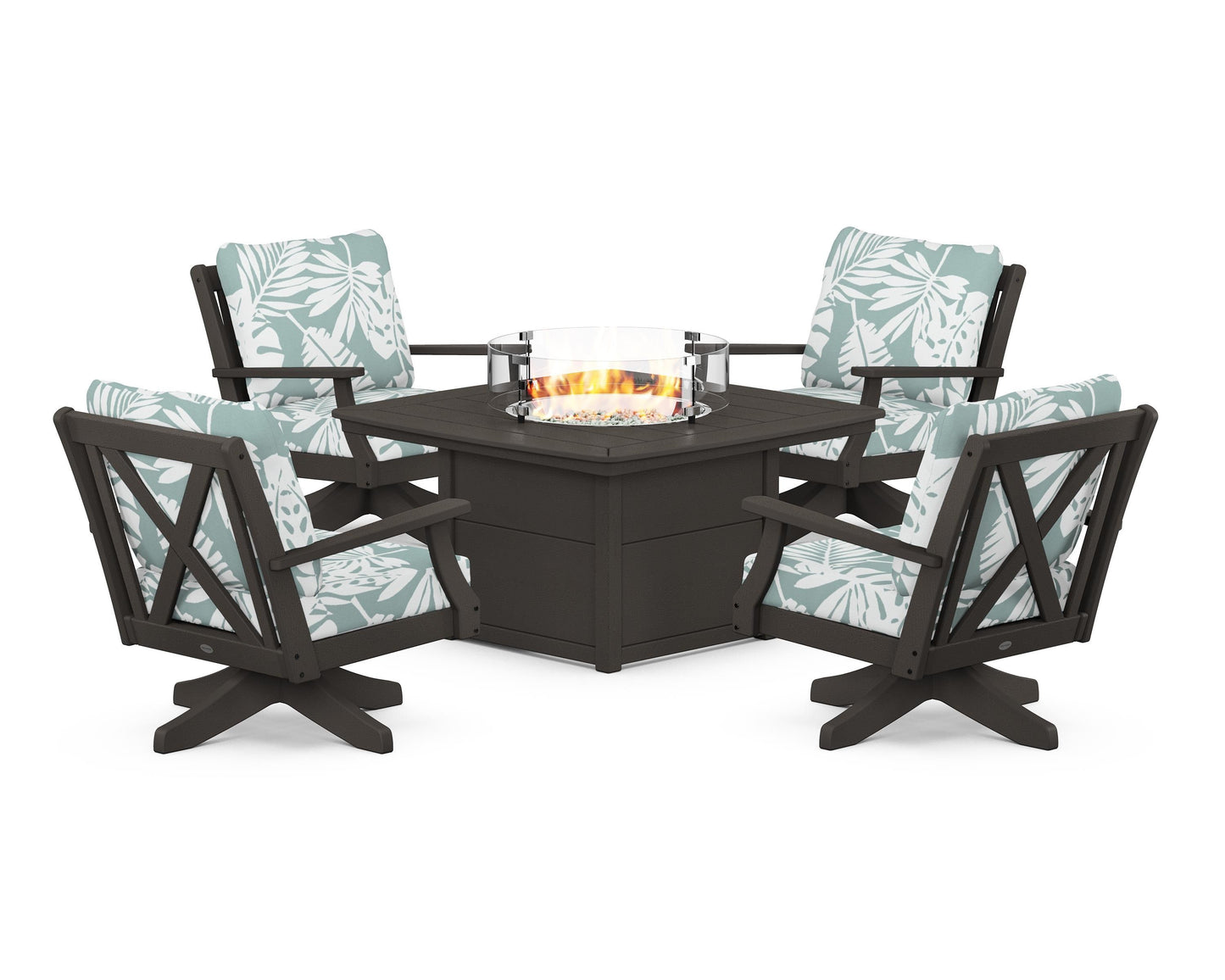 Braxton 5-Piece Deep Seating Swivel Conversation Set with Fire Pit Table