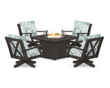 Braxton 5-Piece Deep Seating Swivel Conversation Set with Fire Pit Table