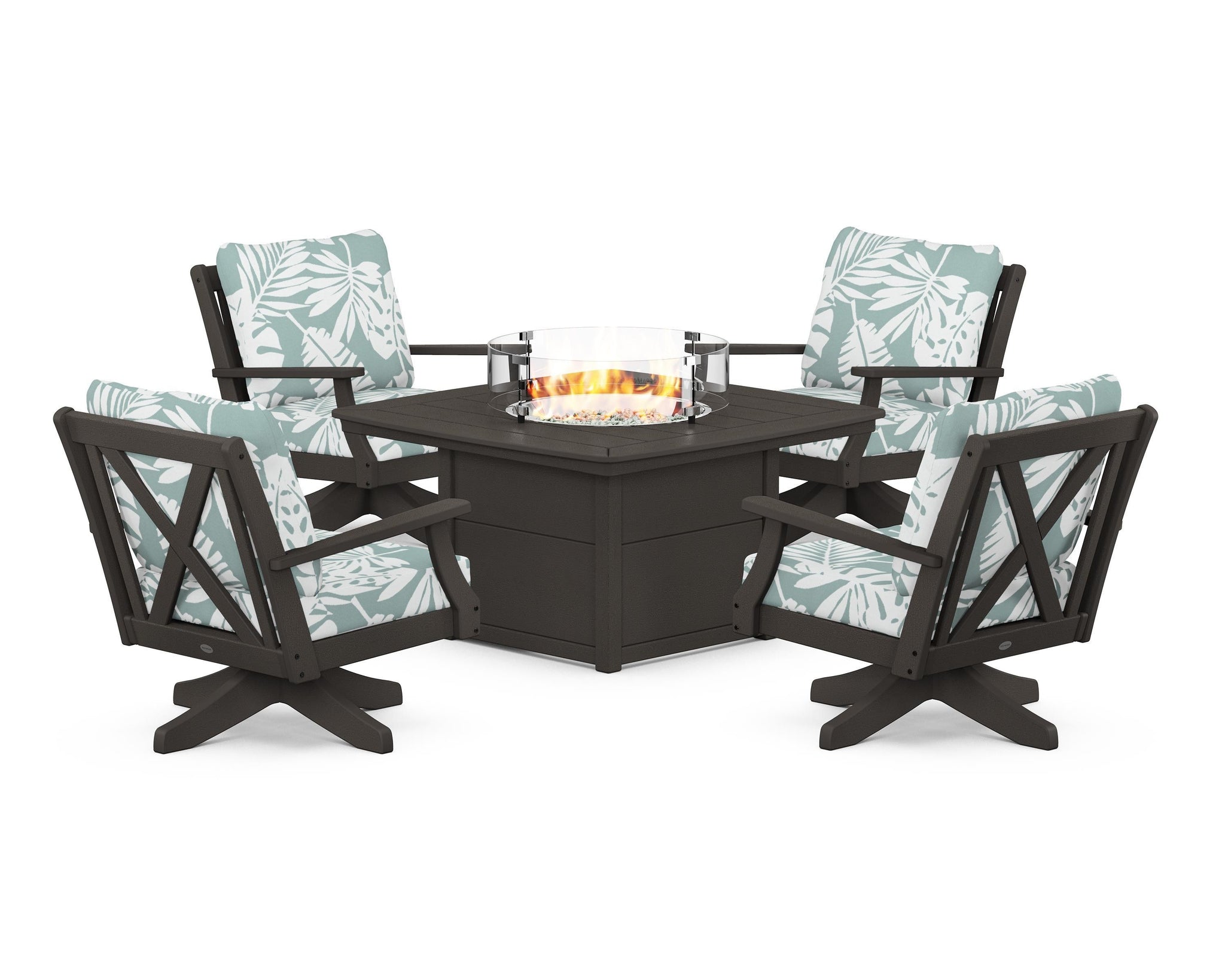 Braxton 5-Piece Deep Seating Swivel Conversation Set with Fire Pit Table