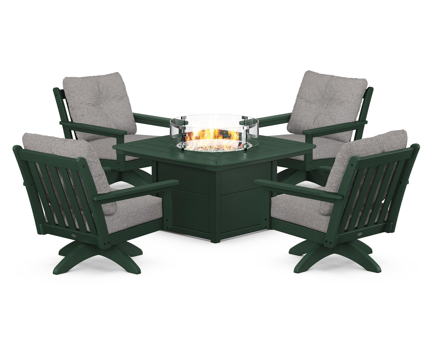 Vineyard 5-Piece Deep Seating Swivel Conversation Set with Fire Pit Table