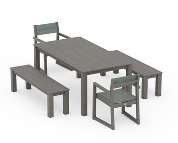 EDGE Sling Arm Chair 5-Piece Parsons Dining Set with Benches
