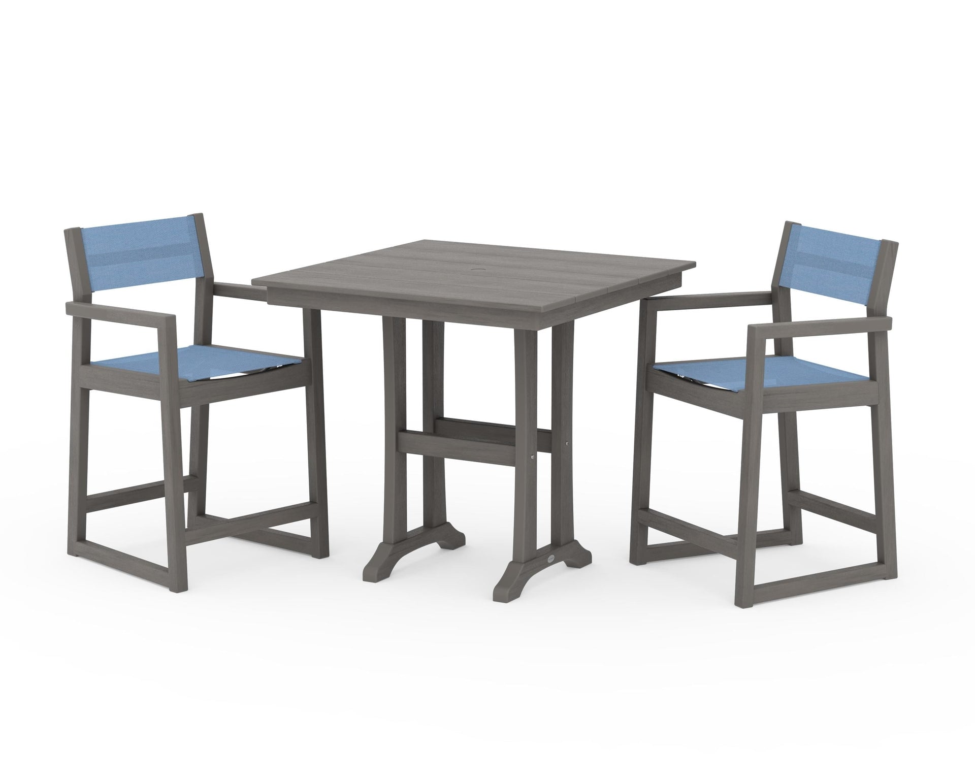EDGE Sling Arm Chair 3-Piece Farmhouse Counter Set with Trestle Legs