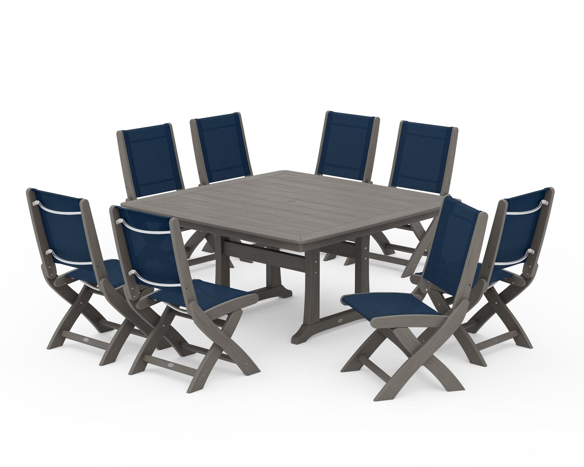 Coastal Folding Side Chair 9-Piece Dining Set with Trestle Legs