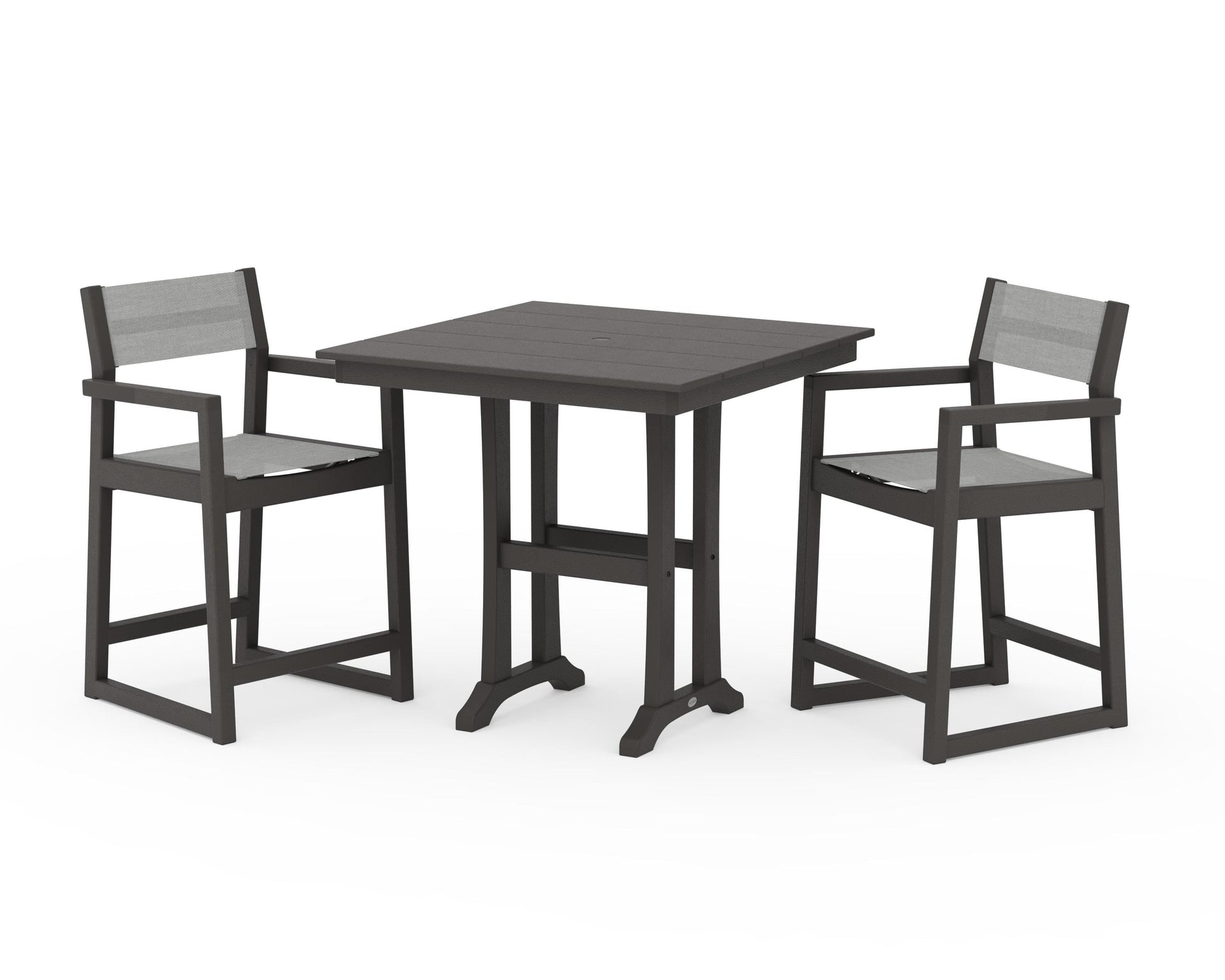 EDGE Sling Arm Chair 3-Piece Farmhouse Counter Set with Trestle Legs