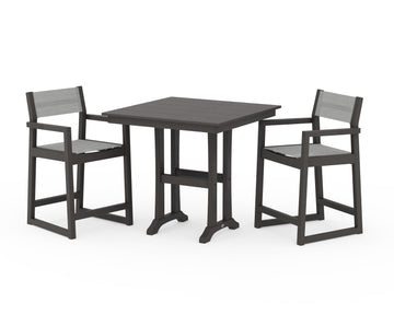 EDGE Sling Arm Chair 3-Piece Farmhouse Counter Set with Trestle Legs
