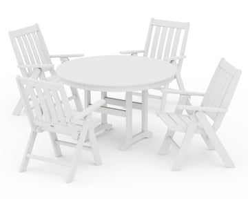 Vineyard Folding Chair 5-Piece Round Farmhouse Dining Set