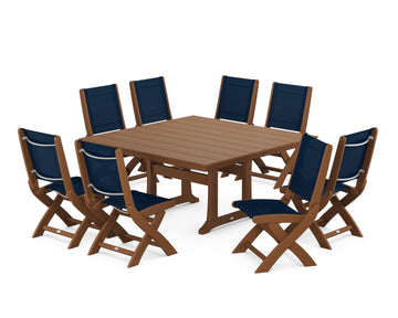 Coastal Folding Side Chair 9-Piece Farmhouse Dining Set