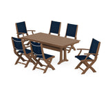 Coastal Folding Chair 7-Piece Farmhouse Dining Set with Trestle Legs