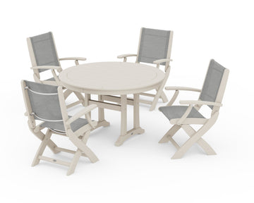 Coastal Folding Chair 5-Piece Round Dining Set with Trestle Legs