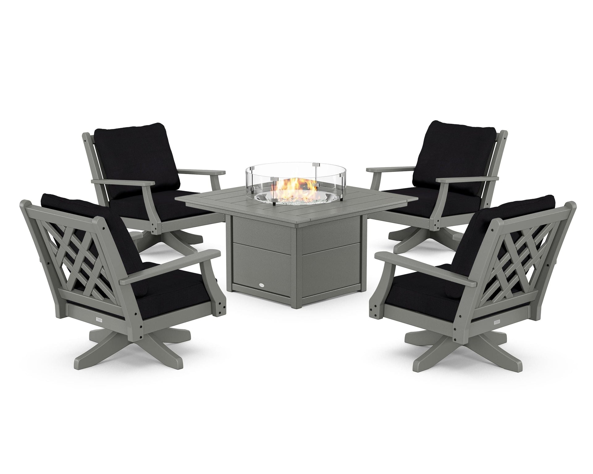 Wovendale 5-Piece Deep Seating Swivel Conversation Set with Fire Pit Table