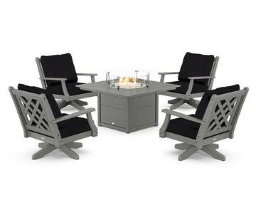 Wovendale 5-Piece Deep Seating Swivel Conversation Set with Fire Pit Table