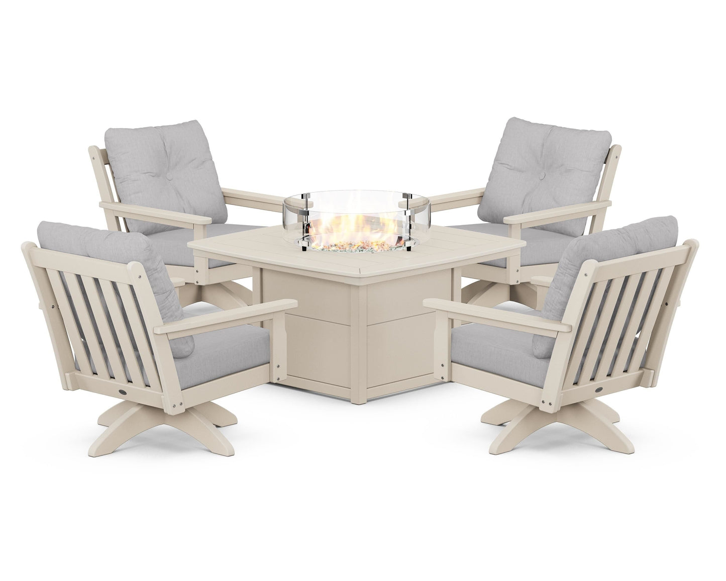Vineyard 5-Piece Deep Seating Swivel Conversation Set with Fire Pit Table