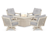 Vineyard 5-Piece Deep Seating Swivel Conversation Set with Fire Pit Table