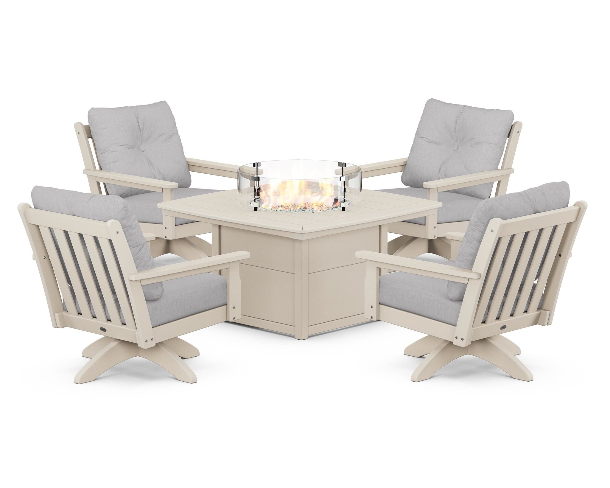 Vineyard 5-Piece Deep Seating Swivel Conversation Set with Fire Pit Table