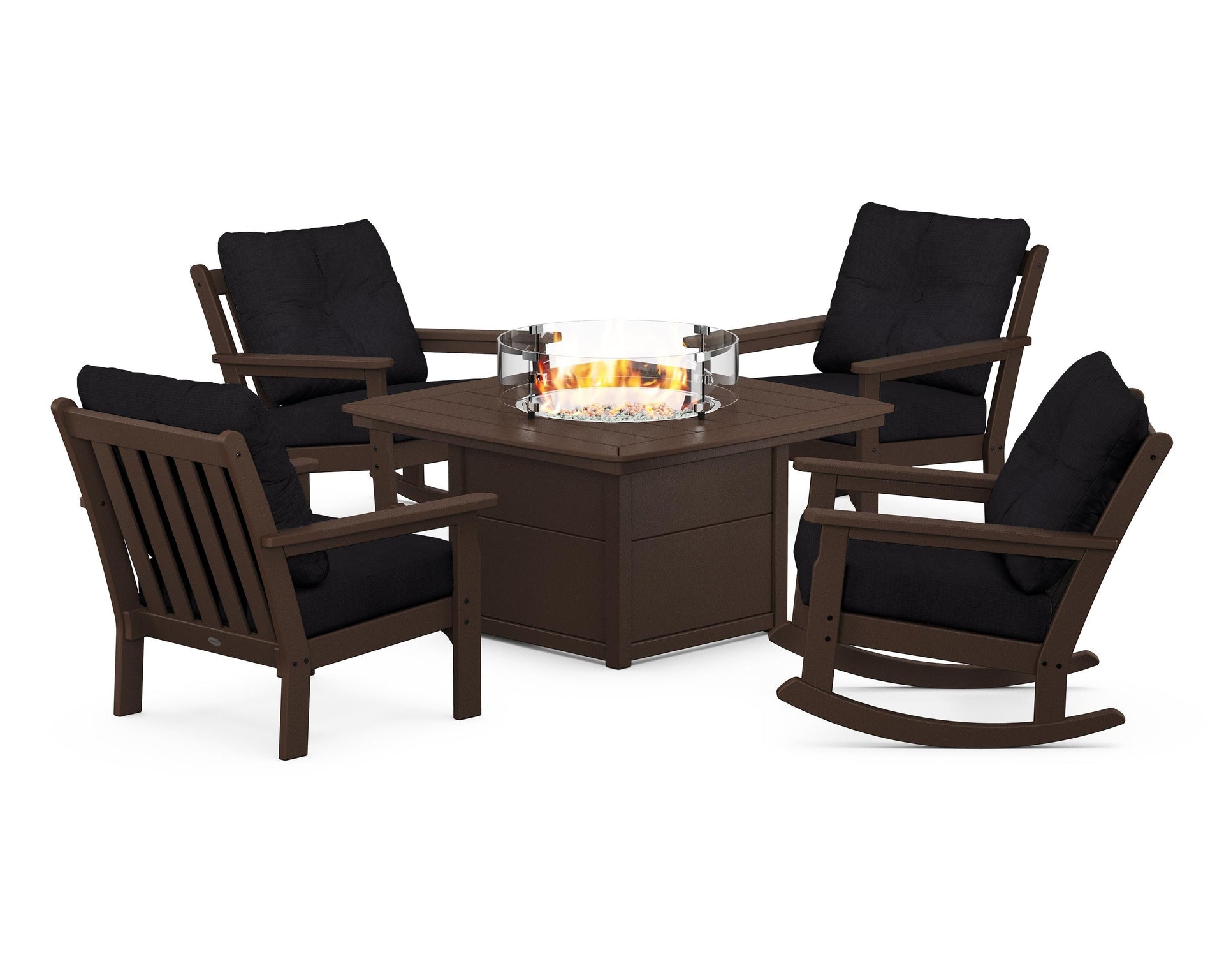 Vineyard 5-Piece Deep Seating Rocking Chair Conversation Set with Fire Pit Table