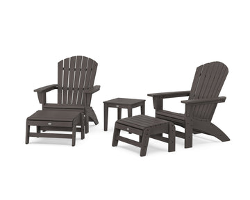 5-Piece Nautical Grand Adirondack Set with Ottomans and Side Table