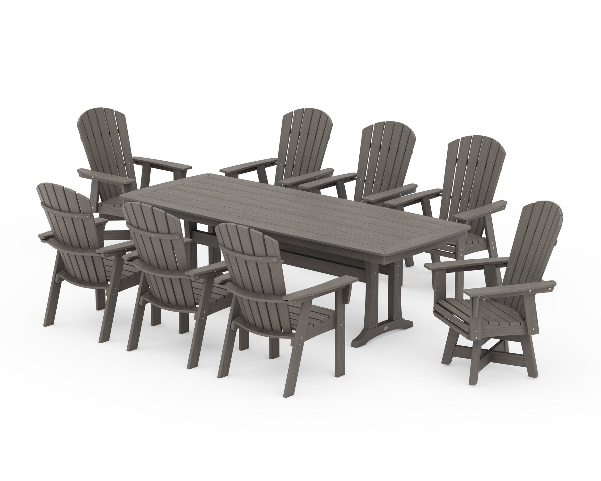 Nautical Curveback Adirondack Swivel 9-Piece Dining Set with Trestle Legs