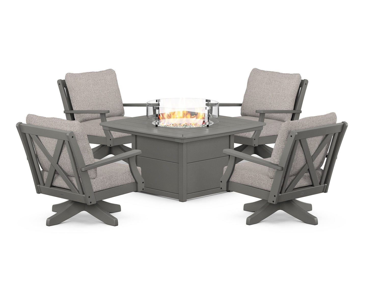Braxton 5-Piece Deep Seating Swivel Conversation Set with Fire Pit Table