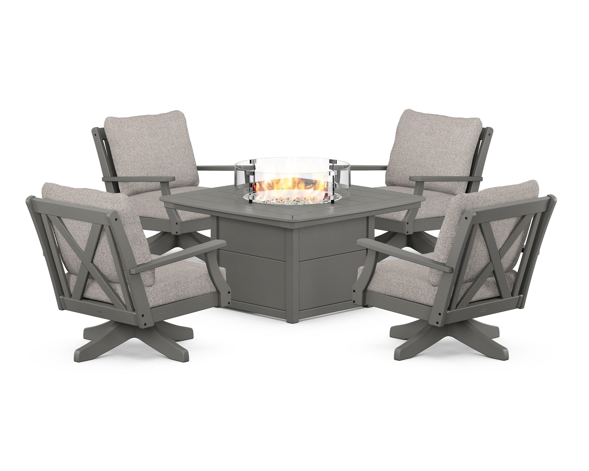 Braxton 5-Piece Deep Seating Swivel Conversation Set with Fire Pit Table