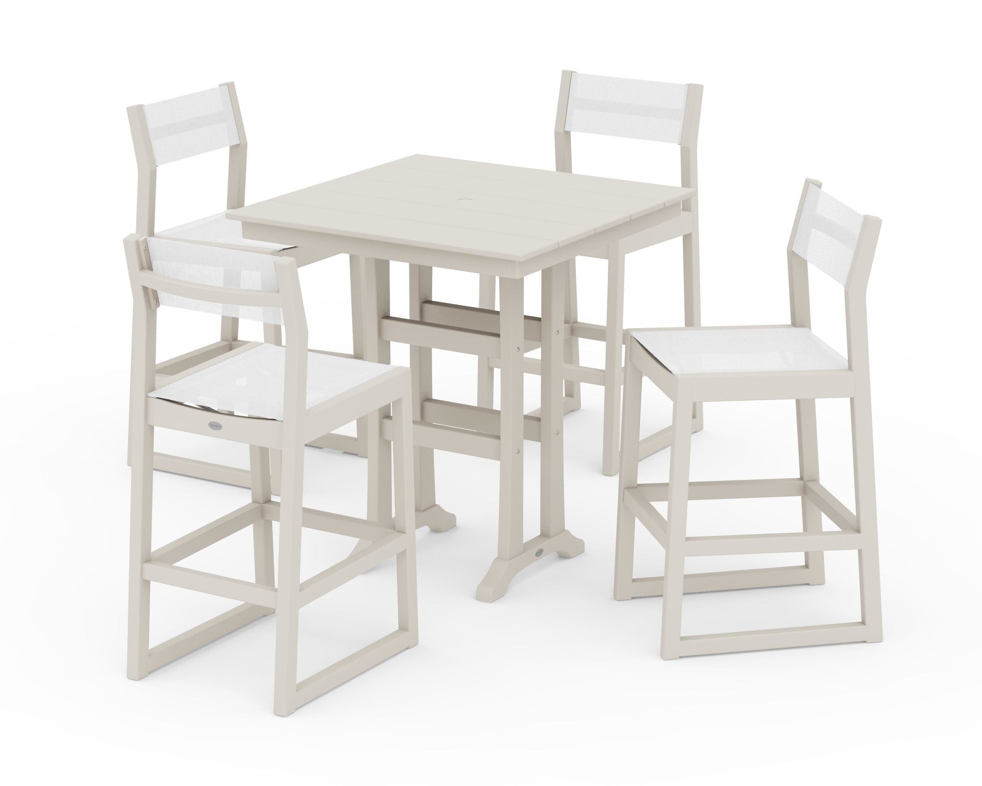 EDGE Sling Arm Chair 5-Piece Farmhouse Bar Set with Trestle Legs