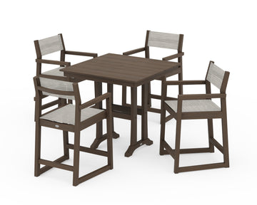 EDGE Sling Arm Chair 5-Piece Farmhouse Counter Set with Trestle Legs