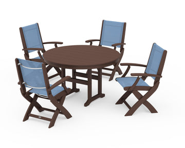 Coastal Folding Chair 5-Piece Round Dining Set